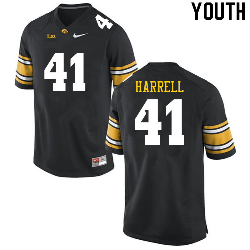 Youth #41 Jaden Harrell Iowa Hawkeyes College Football Jerseys Sale-Black